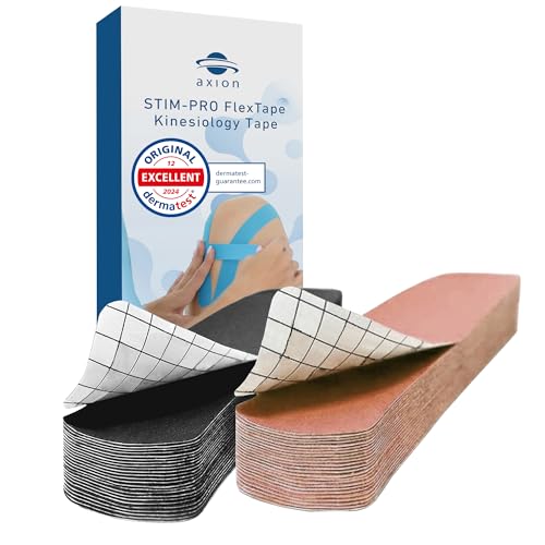 Set de 50 cintas kinesiológicas precortadas adhesivas y elásticas axion | Vendas kinesiotapes de 5x25 cm de color negro y beige | Vendaje deportivo, soporte neuromuscular y fisioterapia