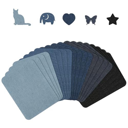20stk. Aufbügelflicken für Jeans, 12,5 x 9,5cm 5 Farben Dekorativer Jeans Reparaturflicken, Denim-Flicken zum Aufbügeln Ausbesserungsstoff aus Reiner Baumwolle für Taschen Hosen Kleidung