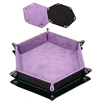 SIQUK 2 Stück Würfelbretter Doppelseitig Würfelbrett, Samt Faltbar Würfeltablett Hexagon Würfelteller Leder Würfelbretter für RPG DND Dragons Würfel Gaming (Lila, Schwarz)