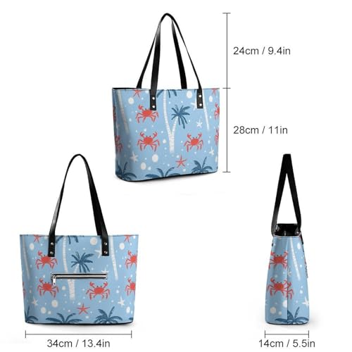 Crab Starfish Palm Tree Polka Dots Women's Leather Handbag Shoulder Bag Tote Purse Bags for Shopping Travel2