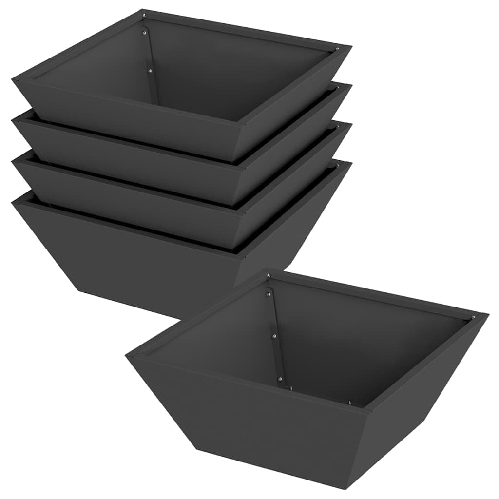 Set di 5 fioriere da giardino in metallo, a forma di trapezio, in acciaio laminato a freddo, per esterni, terrazze e balconi, stabile fioriera di colore nero, 40 x 40 x 15 cm