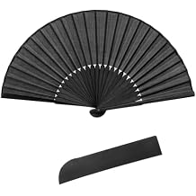 Quacc Black Folding Hand Held Fan Light Strong Thin Fabric Chinese Handheld Tai Ji Fan for Men and Women, Wedding, Dance, Kungfu, Martial Art, Decorations, Party Favor, Gift