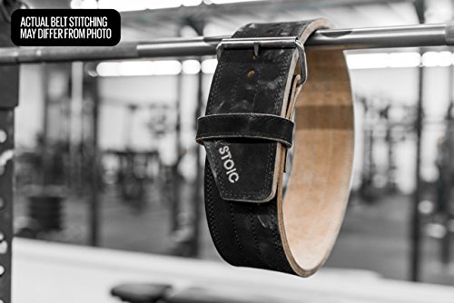 Stoic Powerlifting Belt/Weightlifting Belt - 4 Inches Wide - No Taper for Maximum Support & Protection - Best for Deadlift, Squat for Women & Men (Large, 10MM Thick Single Prong)