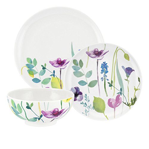 Portmeirion Water Garden 12pc Tableware Dinner Set, Serves 4 Dinner Service with Water Colour Decoration Made from Porcelain