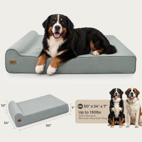 Image of Sytopia XXL 35D Memory Foam Dog Bed for Extra Large Dogs - 7 inch Thick Orthopedic Pet Couch for Seniors and Big Breeds up to 150 Pounds, with Waterproof Liner & Washable Cover, 50 inchx 34 inchx 7 inch, Light Blue