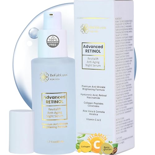 Advanced Retinol Serum – Face, Neck Anti Aging Night Serum – Hyaluronic, Niacinamide, Collagen, Glycolic Acid, Squalane Vitamin C & E for Wrinkles, Fine Lines & Dark Spots for Women & Men