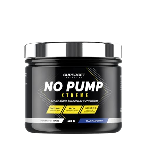 Superset Nutrition - No Pump Xtreme (420gr) - Pre-Workout en poudre - Booster puissant pré-entraînement, 3,3 g de Créatine, Bêta-alanine, L-citrulline, Caféine - Fatigue maîtrisée - Blue Raspberry