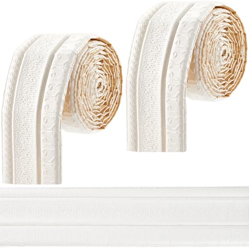 Image of GORGECFAFT 2 Rolls 91x3 Inch Crown Molding Peel and Stick Floral White 3D Wall Edging Foam Flexible Wallpaper Border Mirror Edging Frame Lines Wall Base Ceiling Baseboard for Home DIY Furniture