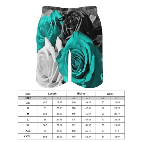 Mens Shorts Black White Teal Gray Rose Flowers Men Swim Trunks Quick-Dry Beach Shorts with Drawstring Pocket Bathing Suit 2XL2