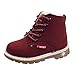 BUKINIE Enfants Filles Garçons Cheville Bottes À Lacets Étanche Côté Zipper Bottes d'hiver Pluie Randonnée Ski Neige Bottes(Vin Rouge,1.5-2 Ans)