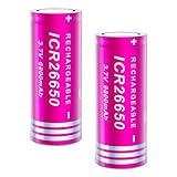2PCS 26650 Rechargeable Battery,3.7 Volts (6800mAh) High Capacity,for Electronic Devices Such as Strong Light flashlights.