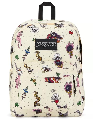 Image of JanSport SuperBreak Plus Backpack with Padded 15-inch Laptop Sleeve and Integrated Bottle Pocket - Spacious and Durable Daypack for Work and Travel - Traditional Tats