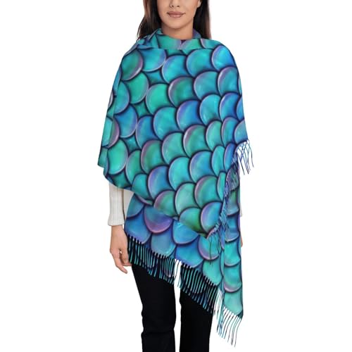Mermaid Teal Fish Scale Print Scarfs For Women,Fall Winter Scarves, Shawls And Wraps For Evening Dresses,Super Soft Scarf