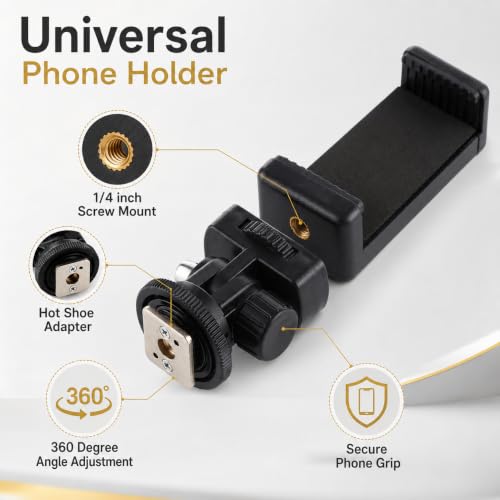Image of Universal Phone Holder Mount with Hot Shoe Adapter | 1 /4-Inch Thread, Adjustable Smartphone Clamp for Tripod, DSLR Camera, Selfie Stick, Vlogging & Video Recording