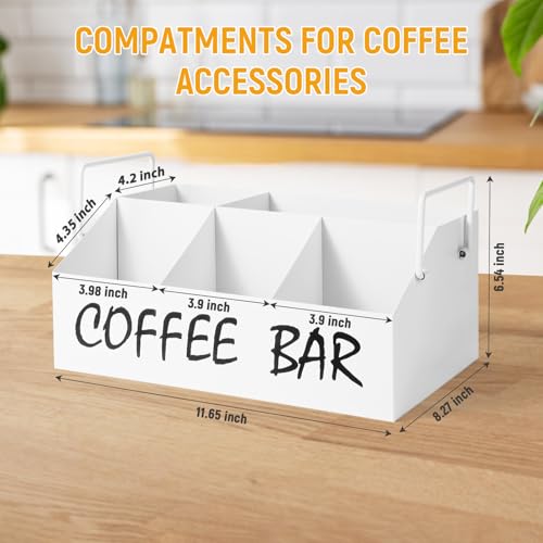 Image of Coffee Station Organizer for Countertop,5Compartments Coffee Bar Accessories and Organizer with handles,Black Coffee and Tea Condiment Organizer,White Coffee Bar Deco