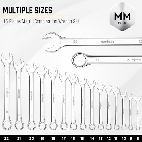 image for HORUSDY 15-Piece Metric Wrench Sets, Premium Combination Wrench Set Me
