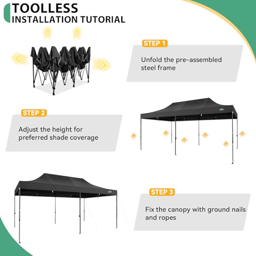 Image of COBIZI 10x20 Heavy Duty Pop Up Canopy Tent with 6 Sidewalls, Black