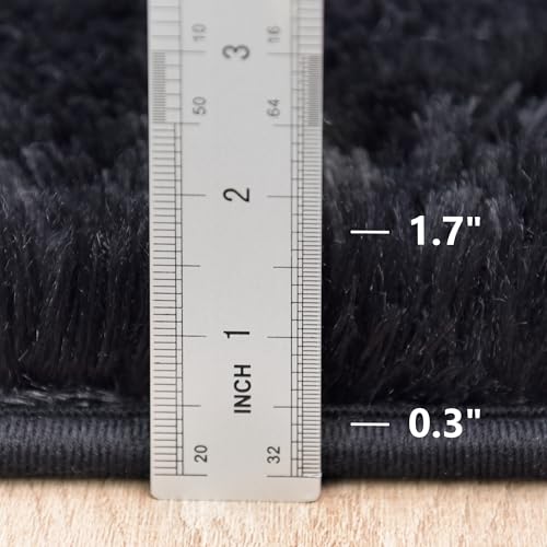 2 x 6 Runner Rug - Non Slip Washable Hallway Fluffy Rug with Rubber Backing - Fluffy Rugs for Bedside Dorm - Black
