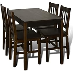 vidaXL Juego de Salón Comedor Madera de Pino Marrón Mesa con 4 Sillas Cocina