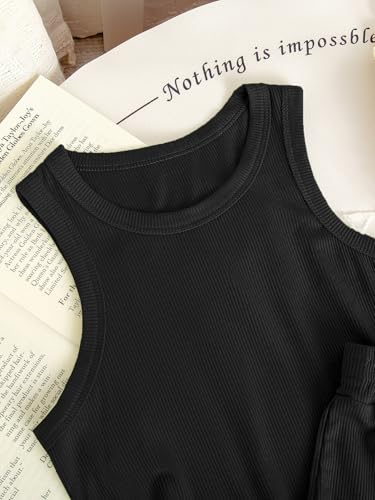 Image of NEW 6-14Y Tween Girls Stretchy Rib Knit Outfit Rayon Tank & Shorts Set Casual Lounge Playwear