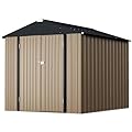 GUNJI 6 x 4 FT Shed Outdoor Storage Shed Metal Garden Shed with Lockable Door Outside Waterproof Tool Shed for Backyard, Patio, Lawn (Brown)
