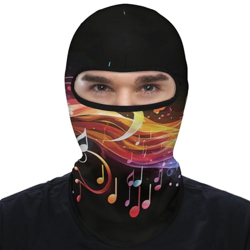 Balaclava para hombre, máscara para esquí y ciclismo con diseño de notas musicales arcoíris, cubreboca facial para invierno miniatura 7