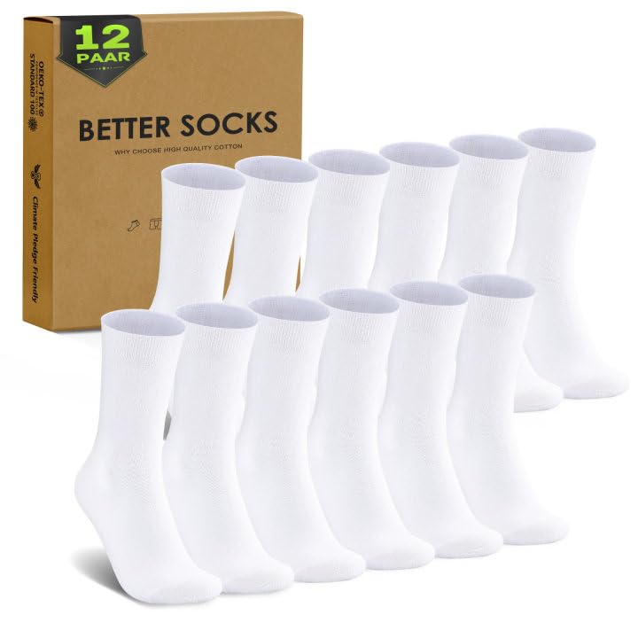 EKSHER Chaussettes Homme 43-46 Coton Classiques Blanches Femme Sport Travail (Lot de 12)