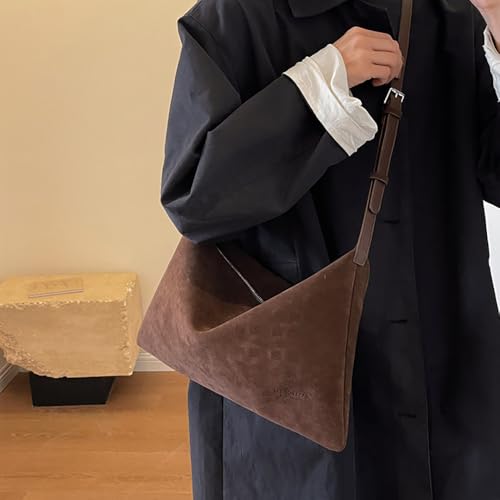 Image of Suede Slouchy Shoulder Bag for Women,Suede Purse for Women Small Hobo Bags Ladies Clutch with Adjustable Strap (Coffee)