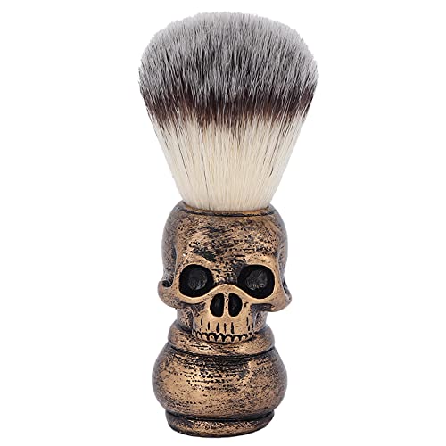 Brocha de afeitar para hombre con mango creativo en forma de esqueleto, herramienta de afeitado para limpieza de barba Facial (Cepillo para barba calavera dorada)