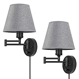 Plug in Wall Light Set of 2, Dimmable Wall Sconce, Swing Arm Wall Fixture with Gray Linen Lampshade,...