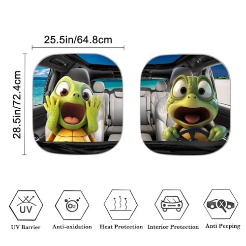 Image of Car Front Windshield Sun Shade 2-Piece Weird Turtle Foldable Car Windshield Sun Shade UV Rays and Keeps Vehicle Cool Easy to Install for Most Sedan Truck SUV