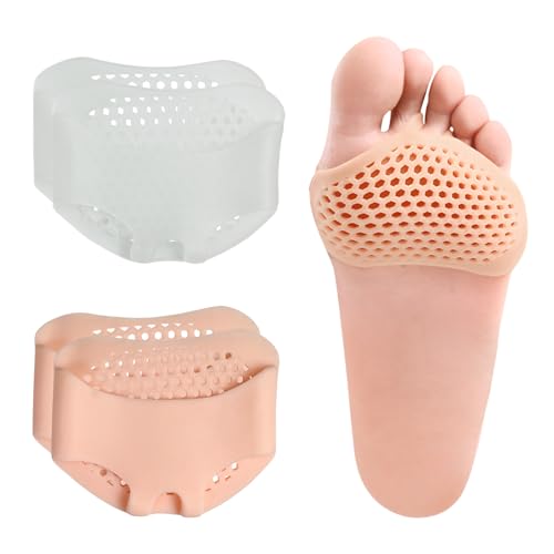 RYHHH Almohadillas para Pies, Almohadillas Metatarsianas, Con Separador de Dedos, Plantillas Reutilizables para Talones Altos, para Pies Ampollas y Dolor en el Antepié - Pack de 2(Beige & Blanco)