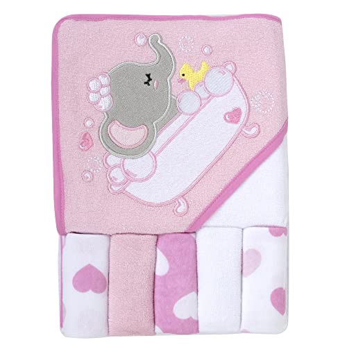 Image of Baby Hooded Towel and Washcloth Set for Infants, Boys and Girls 6-12 Months (Effervescent Elephant)
