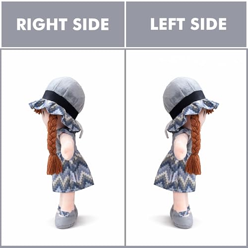Image of Apollo Toys Soft Cloth Doll for Kids | Cute Braided Girl Plush Toy with Hat | Premium Cotton Stuffed Soft Toy for Girls | Birthday Gift for Kids | Safe & Washable Doll (Blue Dress, 50 cm) (Grey)