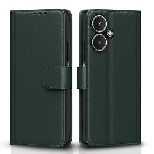 Image of Pikkme Flip Cover for Redmi 13C 5G | Leather Finish | Shockproof with Card Pockets & Wallet Stand | Ultimate Protection Case (Green)