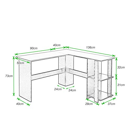 soges Schreibtisch L Form Eckschreibtisch Gaming Tisch Computertisch mit 2 Regalen aus hochwertige Holzwerkstoffen für Gaming Studien und Arbeit,Schwarz,130 x 130 x 74 cm