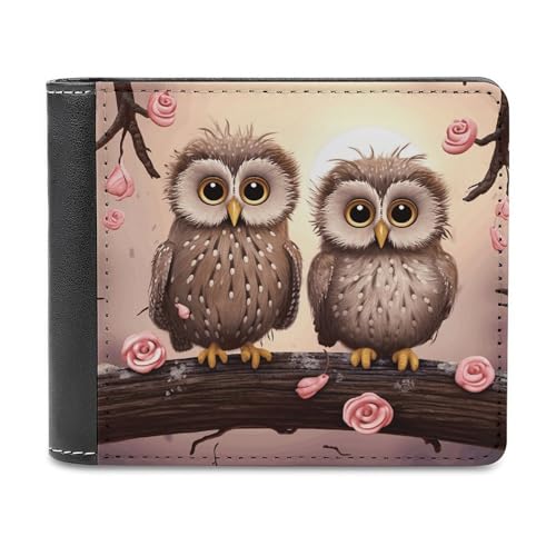 Cute Owls Bifold Wallets for Men Pu Leather Durable Personalized Mens Wallets for Work Or Daily Use