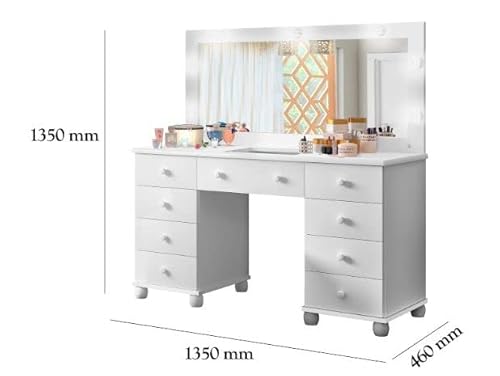 Penteadeira LED com Espelho 9 Gavetas Camarim Planet Baby