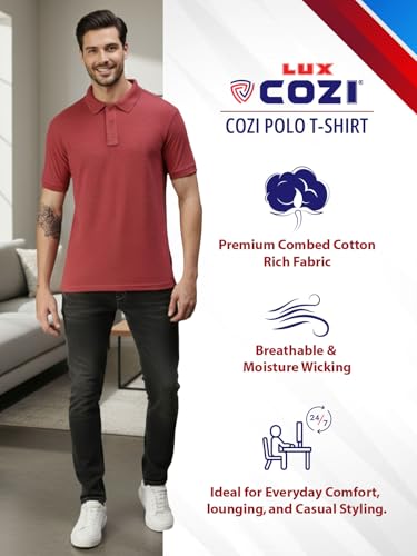 Image of Lux Cozi Men's Cotton Solid Polo Tshirt | Collar Tshirts | Half Sleeves | Stylish & Premium All Day Wear | Pack of 1