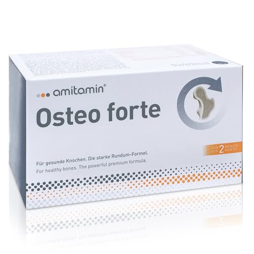 amitamin Osteo Forte, deutsche Apothekenqualität, 120 Kapseln, hochdosierte Premium Formel aus Vitamin C, D, Kalzium, Magnesium, Zink, Mangan zum Erhalt gesunder Knochen