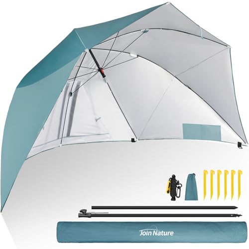 Join Nature Sonnenschirm Strand & Strandmuschel 2 in 1 Strandschirm Umschaltbar Ø 270cm Sonnenschirm Groß mit Fenster - Windschutz Strand Regendicht UV50+ Sonnenschutz für 2-3 Personen (Blau)