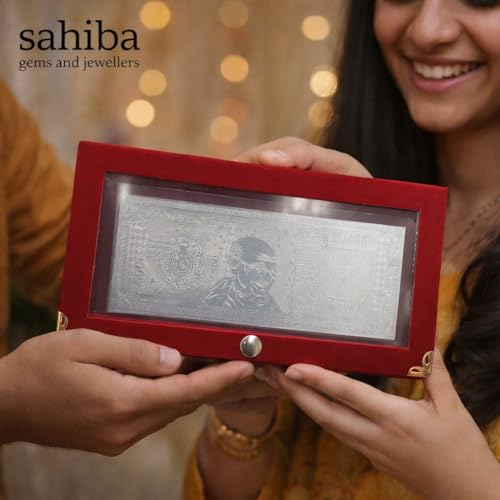 Image of Sahiba Gems Exclusive 999 Pure Silver Plain Note (Without Color) of Rs 500 Currency for Gifting Diwali, family wedding special gifts and friends ~ Pack in a Sheet Box