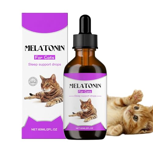 Ayuda para dormir para gatos | Gotas de dieta de 60 ml | Relajante para mascotas para viajes, nuevo entorno, ruidoso, hogar, caja de aseo para entrenamiento, visitas veterinarias, tormenta