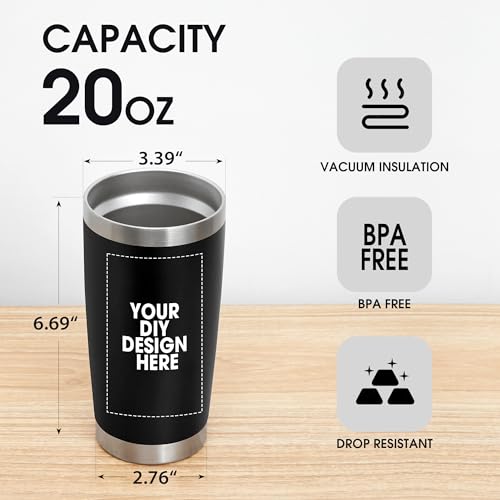 Personalized Custom Tumbler Print in USA 20oz Stainless Steel Coffee Cup with Lid & Straw Double Wall Insulated Tumbler with Colorful Text Logo Photo - Image 2