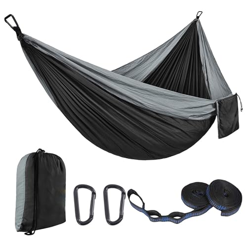 Hamaca de camping con textura de tela de nailon con bolsa de transporte resistente al agua y tiras ajustables para playa, patio, camping, hamaca