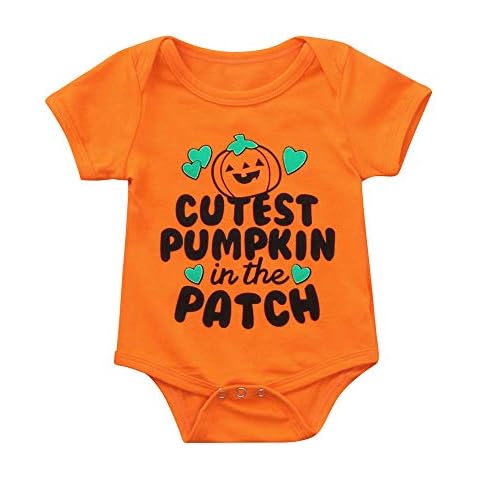 Deloito Boys Rompers,Baby Boy Girls Cartoon Print Romper Jumpsuit Outfits Clothes Halloween Party Cosplay Gifts Outfits Letter Print Short Sleeve Jumpsuit (Orange, 70(6M)) Cover
