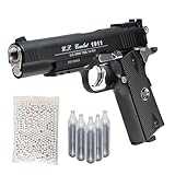Pistola Softair Coltt 1911 CO2 Full Metal, Pistola a Pallini Scarrellante con 10 Bombolette, 1000 Pallini 6mm, Pistole Softair, Airsoft, colore nero, potenza 0,90 joule (NERA/NERA)