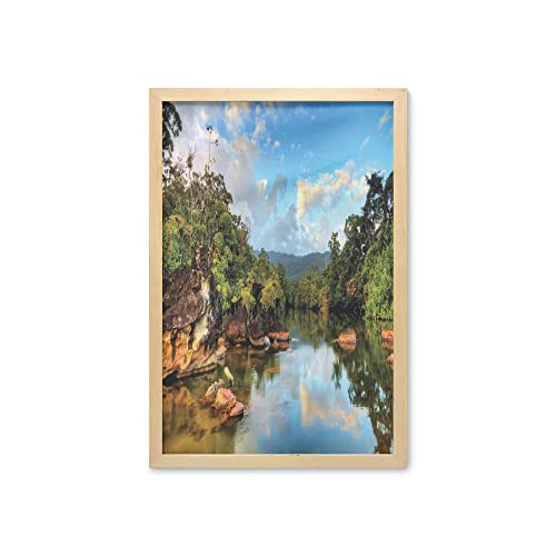 Ambesonne East Wall Art with Frame, View of the Tropical Jungle River at the Beach of Masoala National Park in Madagascar, Printed Fabric Poster for Bathroom Living Room Dorms, 23" x 35", Multicolor Ambesonne East Wall Art with Frame, View of the Tropical Jungle River at the Beach of Masoala National Park in Madagascar, Printed Fabric Poster for Bathroom Living Room Dorms, 23" x 35", Multicolor