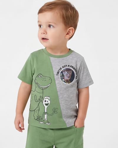 Image of Disney Pixar Toy Story Outfit Boys' 2-Piece Lenticular Patch T Shirt & Short Set Toy Story Clothes for Boy (Green, 3T)