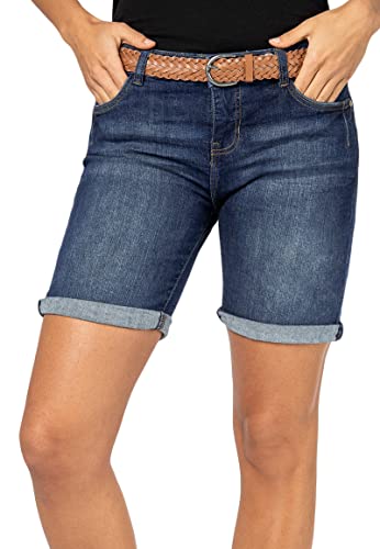 Sublevel Damen Denim Bermudas mit Flechtgürtel Kurze Jeans Dark-Blue L